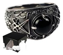 Comprar Combo Anillo Sigilo Baphomet Negro Sello Satanás Acero Ino D