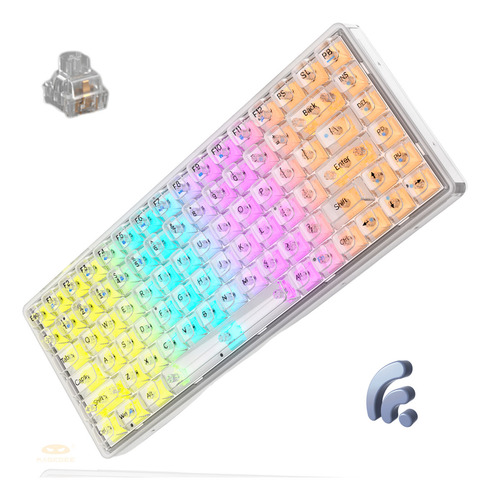 Teclado Mecânico Gamer Transparente Magegee Light84 Sem Fio 3 modos Wireless 2,4G Bluetooth e com fio Rgb Translucido Gasket switches pré lubrificados