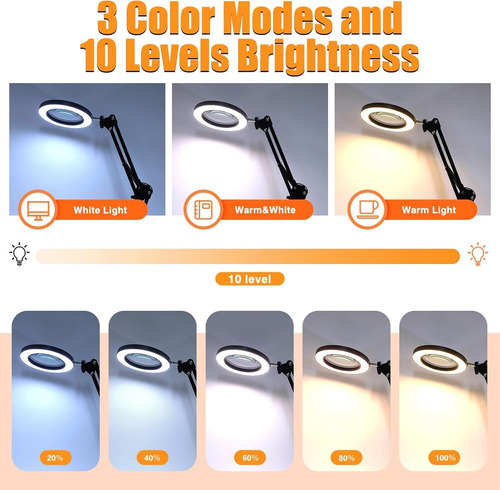 Lámpara Led De Escritorio Con Lupa De 10x Con Brazo Pedestal