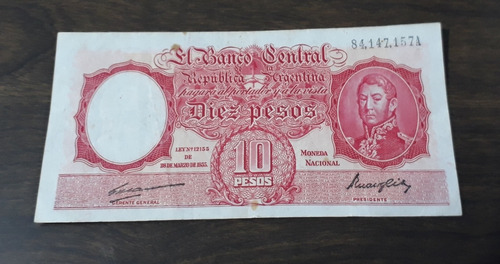 Bottero N 1936  Billete 10 Pesos Moneda Nacional. Muy Bonito