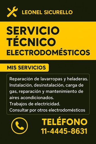 Servicio Tecnico Aire Acondicionado Heladeras Lavarropas