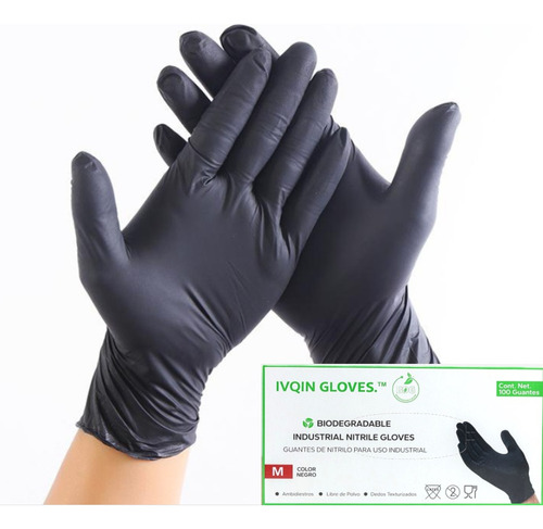 Guantes Desechables Nitrilo Negros Biodegradables 100pz