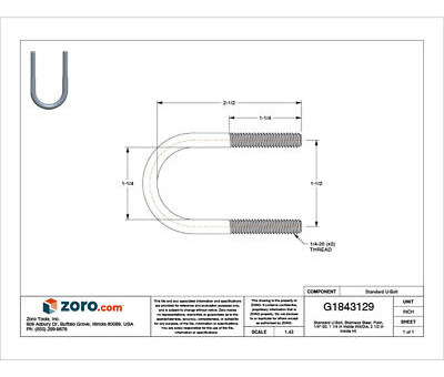 Calbrite S60700ub00 Round U-bolt, 1/4 -20, 2 1/2 In Insi Aad