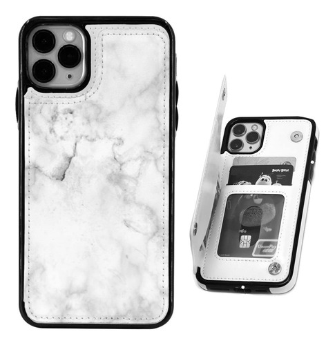 Funda Cartera Para iPhone 12 Pro/12 Blanco Marmol Piel Sinte