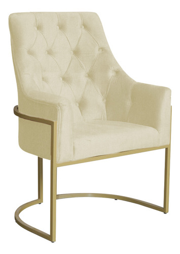 Poltrona Decorativa Vick Base Dourada Suede Marfim