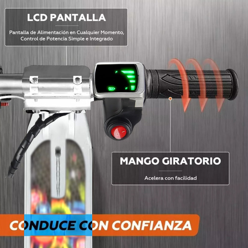 Scooter Eléctrico Patinete Plegable Patín Para Niños Led Luz Blanco