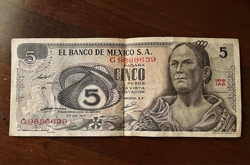 Billete Antiguo 5 Pesos