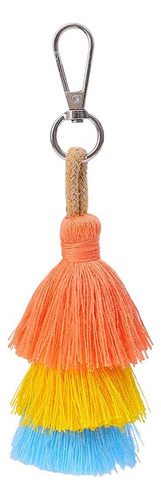 Llavero Bohemio Simple Con Borlas Naranjas De 3 Capas