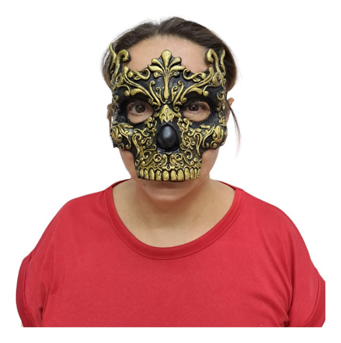 Máscara Antifaz Catrinas Y Catrin Mexicano Halloween Latex Color Catrina dorada