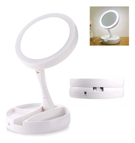 Espejo Luz Led Para Maquillaje De Tocador Plegable 10x