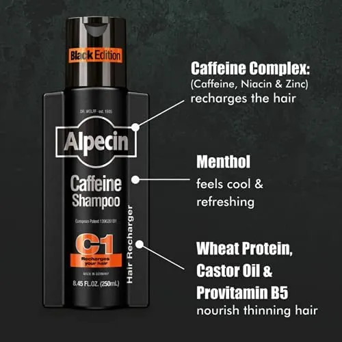 Champú Alpecin Caffeine C1 Black Edition Para Hombre 250 Ml