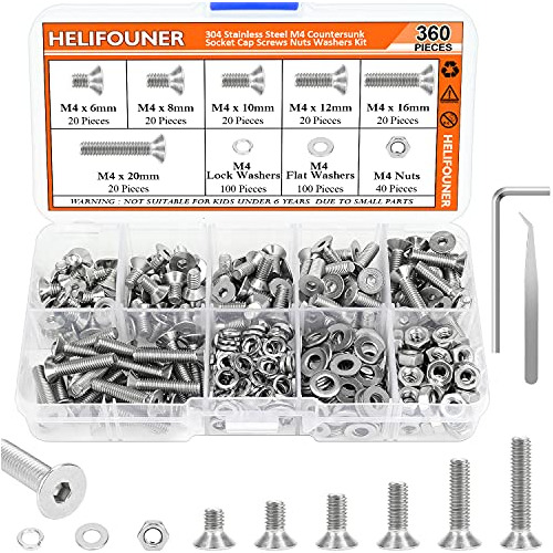 Helifouner, 360 Unidades, M4 X 6 Mm, 8 Mm, 10 Mm, 12 Mm, 16