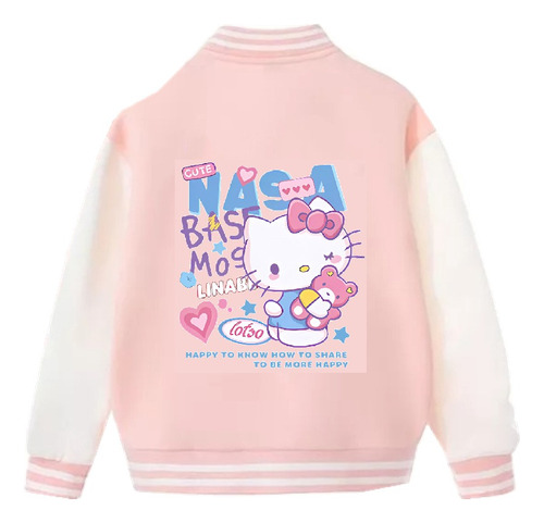 Chamarra De Béisbol Estampado De Hello Kitty Muñeca De Oso 