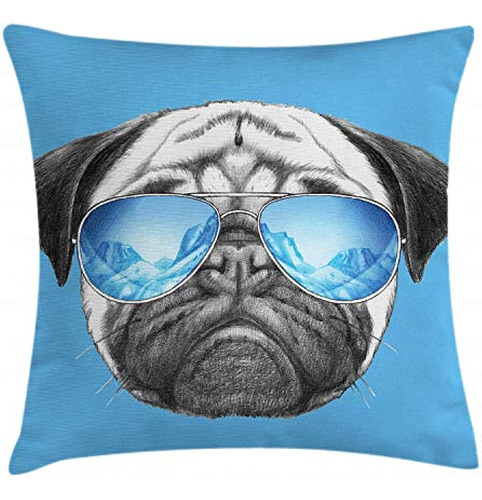 Ambesonne Pug Throw Pillow Funda De Cojín, Dog Portrait Mirr