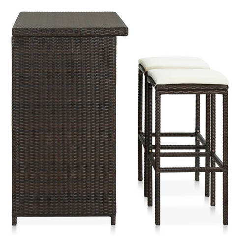 Juego De Bar De 3 Piezas Poly Rattan Brown