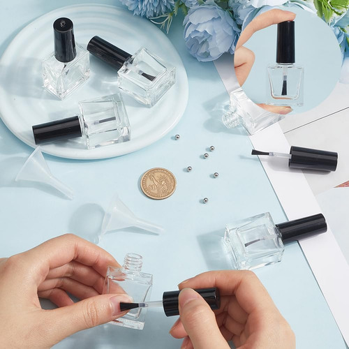Botellas Vacías De Esmalte De Uñas Cuadradas Con Tapa Negra