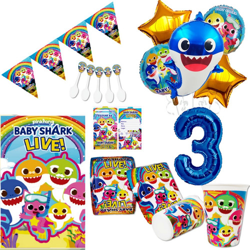 Kit Decoración Baby Shark X12 Niños Bouquet + Numero