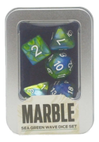 Conjunto 7 Dados Marble Rpg D4, D6, D8, D10, D10%, D12, D20 Cor Petroleo