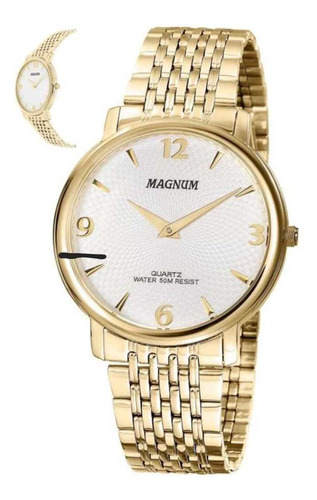Relógio Magnum Masculino Slim Dourado Aço Ma21624h Social Cor do fundo Branco