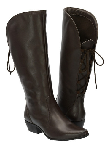 Bota Feminina Cano Longo 100%couro Bico Fino De Amarrar Luxo | Mercado Livre