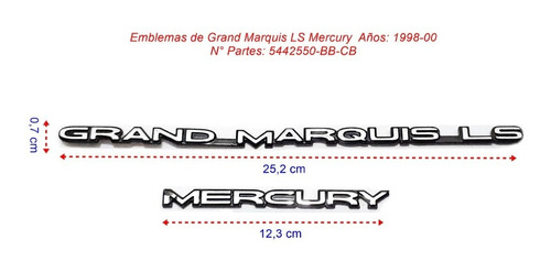 Emblemas Ford Grand Marquis Ls Mercury  Año: 1998-00