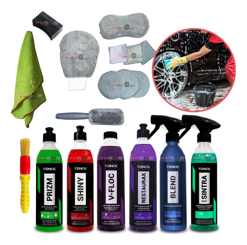 Kit Lavagem Automotiva Completa Pretinho Shampo Toalha Vonix