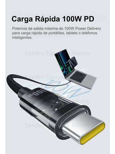 Baseus 100w Cable De Carga Rápida 2 Metros Trenzado Tipo C