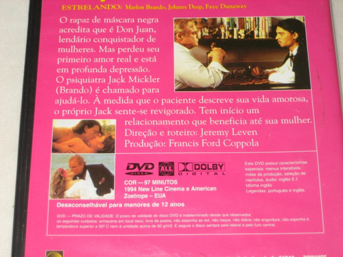 Don Juan De Marco - M. Brando/j. Depp/faye D, - 1994 - Dvd (Usado)