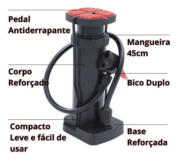 Bomba De Ar Portátil Encher Pneu Bicicleta Carro Moto Bola Preto