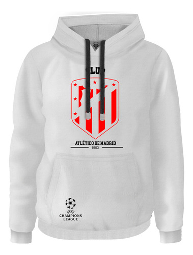 Hoodie Buzo Fan Escudo Red Club Atlético De Madrid  Futbol