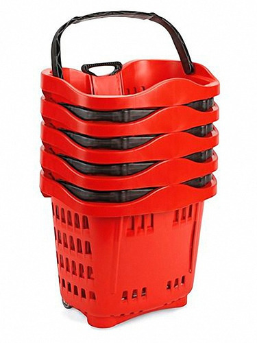 1 Canasta Roja De Compras Con Ruedas Para Supermercados