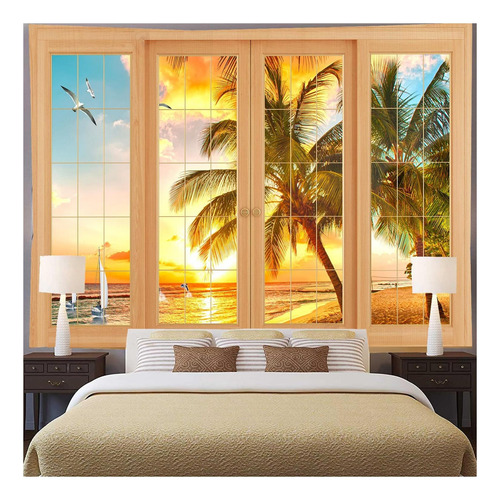 Fendrom Tapiz De Playa Beach Tropical Island Palm Tree Seas