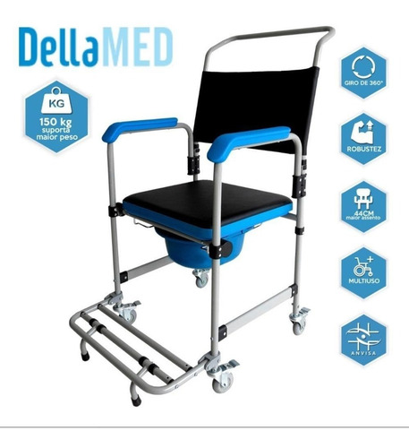 Imagem 3 de 5 de Cadeira Sanitária Higiênica De Banho Aço D50 Dellamed 150 Kg