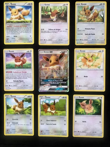 9 Cartas Pokemon Originais Eevee Incluindo Gx + Brindes