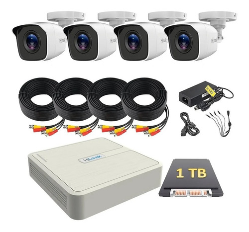 Kit Circuito Cerrado 4 Cámaras Hd Cctv Hikvision 1 Tb 2-1080