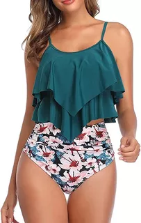 Dama Trajes De Baño Solid Floral Talle Alto Mujer Bikini