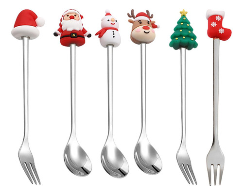 Juego De Tenedores Y Cucharas Navideñas, Plata 6 Piezas