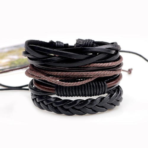 Pulseira 4 Un Masculino Feminino Couro Ajustável Goiania