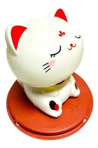 Maneki Neko Gato De La Fortuna Dinero Blanco Cabezón Movible