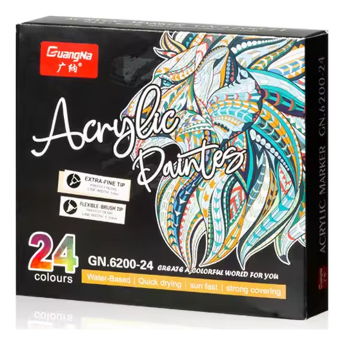 Set 24 Colores Marcadores Acrílicos Punta Fina Y Pincel