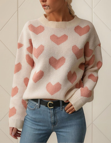 Sueter Corazones Mujerdía De San Valentín Casual Suéter