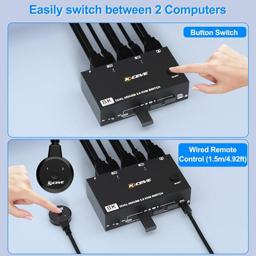 Conmutador De Doble Monitor Usb3.0/hdmi Kc-kvm8202, Enchufe