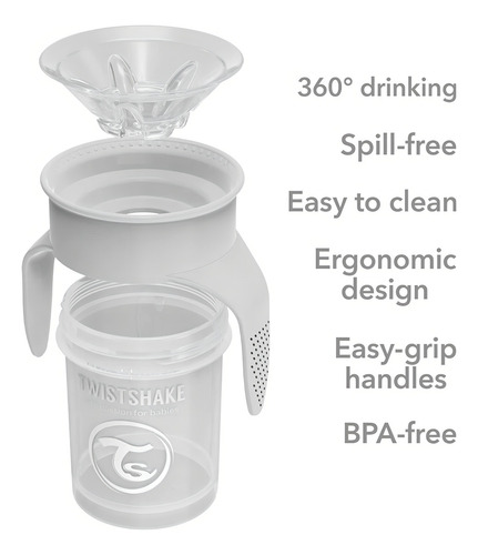 Vaso Antiderrame 360 Cup Twistshake 230ml 6 Meses+ Gris