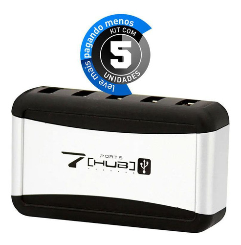 Hub 7 Portas Usb 2.0 Com Fonte - Kit 5