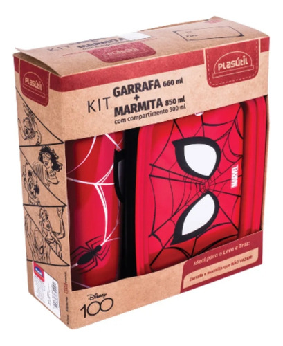 Kit Garrafa E Pote Hermético 2 Divisórias Infantil Plasútil