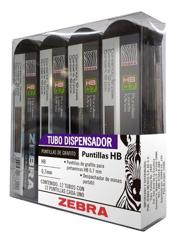 Puntillas De Grafito Zebra Hb 0.7mm 12 Tubos Con 12 Piezas