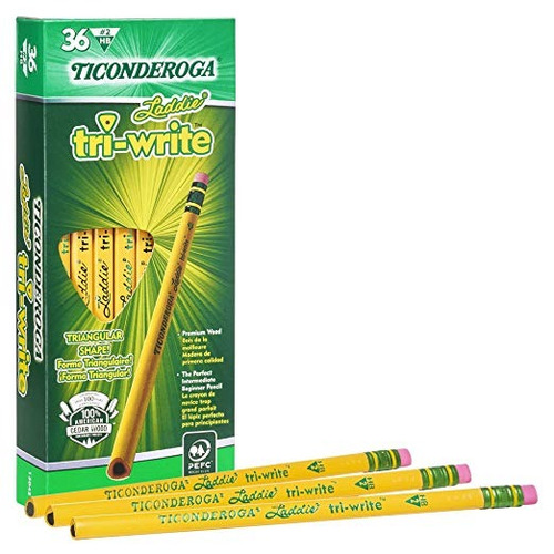 Dixon Ticonderoga 13042 Laddie Tri-escritura Lápices Con Gom