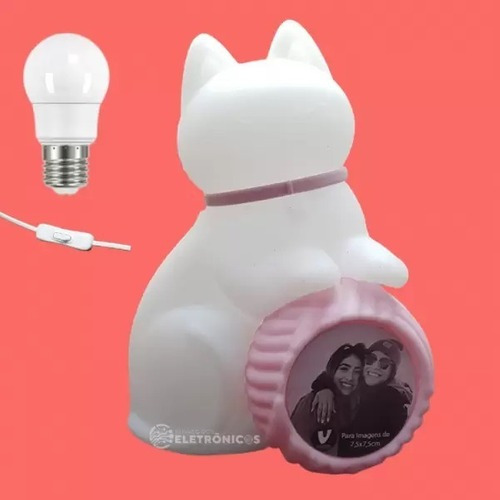Luminaria Abajur Gatinha Novelo De La Com Porta Retrato