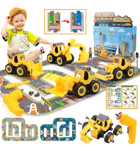 Camiones Construcción Juguete, Take Apart Toys Con Taladro
