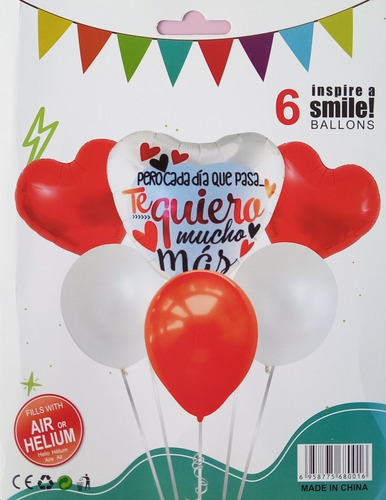 Set X6 Globos San Valentin Metalizados Corazones